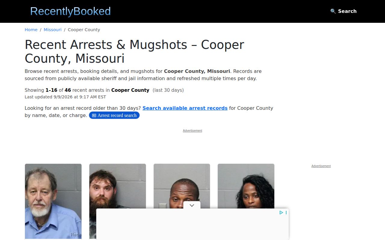Unofficial Cooper County recent arrest listing with publisher caveats